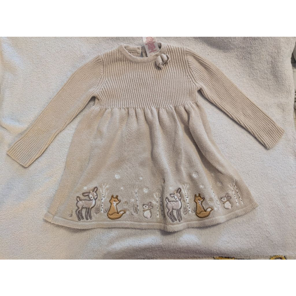 Girls Max Studio Casual Dress 24 Months Beige with Woodland Animals